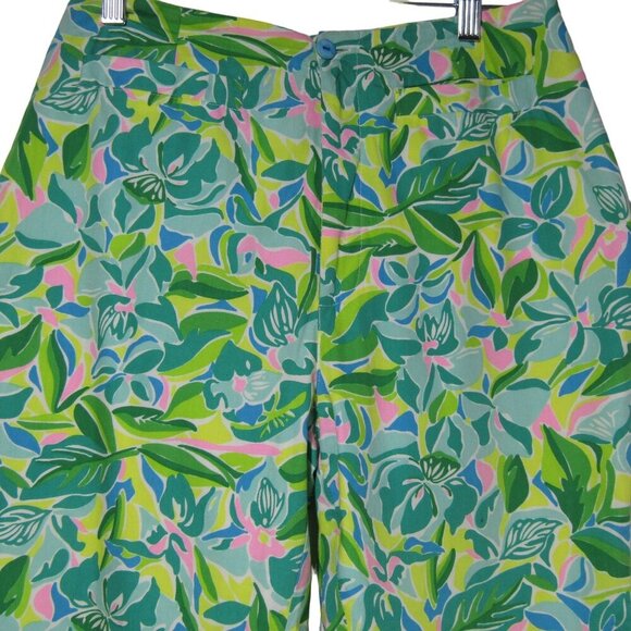 LILLY PULITIZER Tropical Floral Green Crop Pants Coastal Cruise Beach Vacation M - Picture 2 of 9